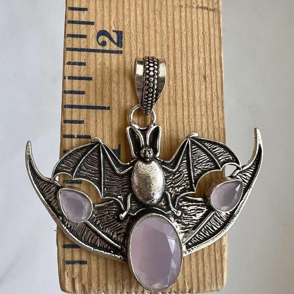 Garnet 925 Sterling Silver BAT Necklace Handmade Gemstone womens Jewelry goth